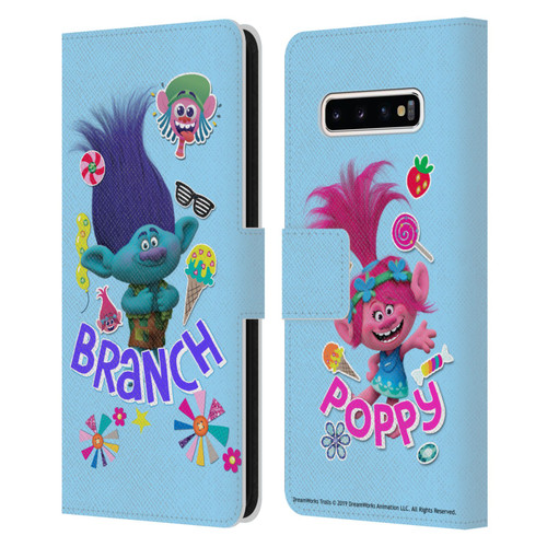 Trolls Graphics Branch Leather Book Wallet Case Cover For Samsung Galaxy S10+ / S10 Plus