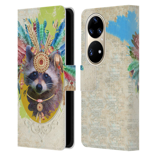 Duirwaigh Boho Animals Raccoon Leather Book Wallet Case Cover For Huawei P50 Pro