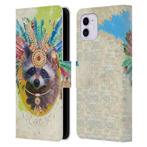Duirwaigh Boho Animals Raccoon Leather Book Wallet Case Cover For Apple iPhone 11