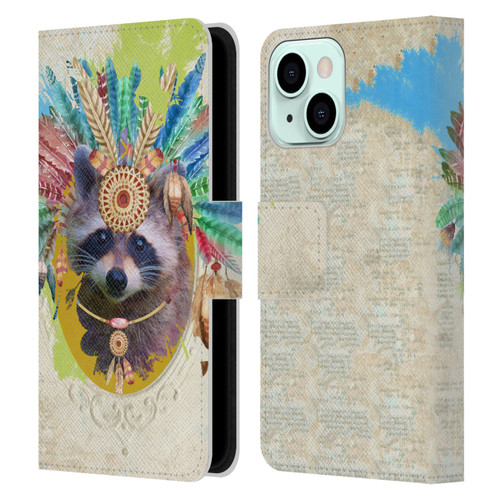 Duirwaigh Boho Animals Raccoon Leather Book Wallet Case Cover For Apple iPhone 13 Mini