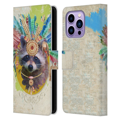 Duirwaigh Boho Animals Raccoon Leather Book Wallet Case Cover For Apple iPhone 14 Pro Max