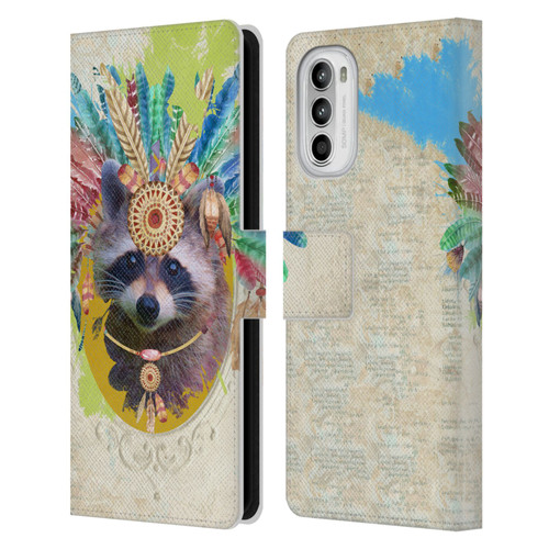Duirwaigh Boho Animals Raccoon Leather Book Wallet Case Cover For Motorola Moto G52