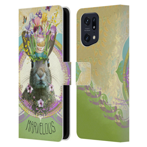 Duirwaigh Boho Animals Rabbit Leather Book Wallet Case Cover For OPPO Find X5