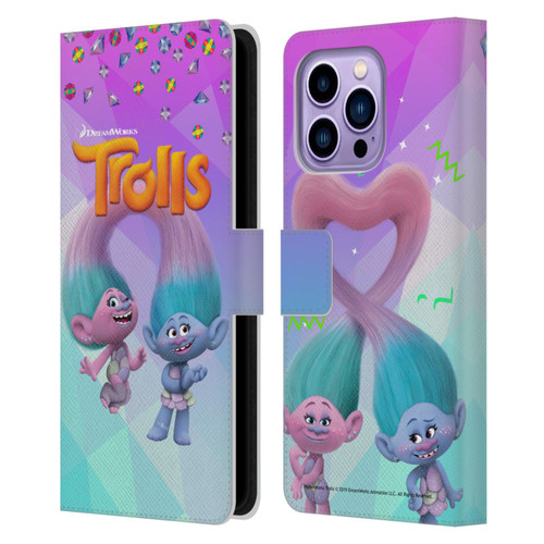 Trolls Snack Pack Satin & Chenille Leather Book Wallet Case Cover For Apple iPhone 14 Pro Max