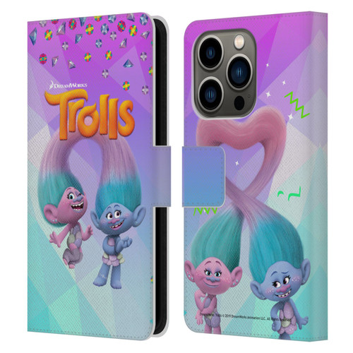 Trolls Snack Pack Satin & Chenille Leather Book Wallet Case Cover For Apple iPhone 14 Pro