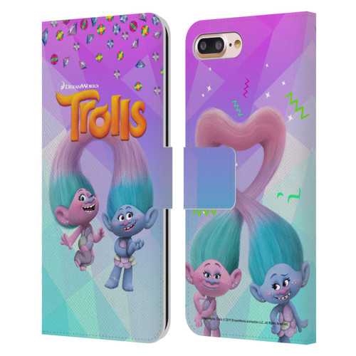 Trolls Snack Pack Satin & Chenille Leather Book Wallet Case Cover For Apple iPhone 7 Plus / iPhone 8 Plus