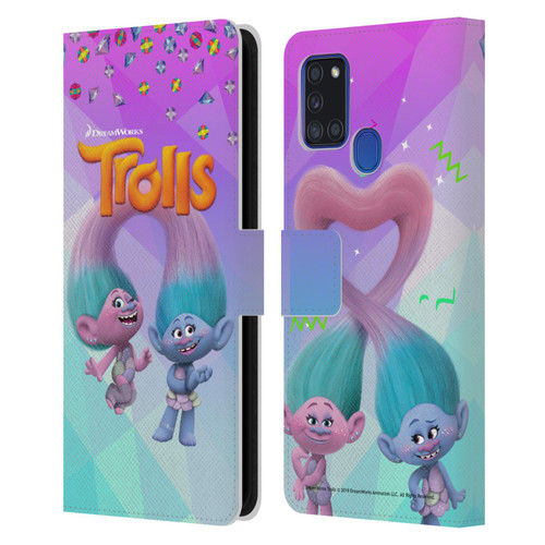 Trolls Snack Pack Satin & Chenille Leather Book Wallet Case Cover For Samsung Galaxy A21s (2020)