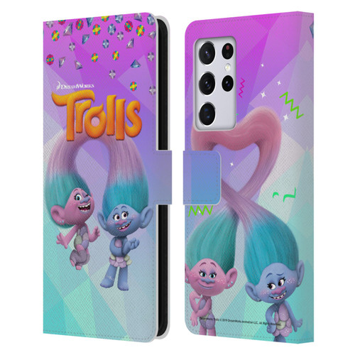 Trolls Snack Pack Satin & Chenille Leather Book Wallet Case Cover For Samsung Galaxy S21 Ultra 5G