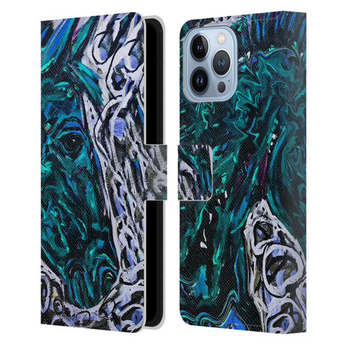Mad Dog Art Gallery Animals Blue Horse Leather Book Wallet Case Cover For Apple iPhone 13 Pro Max