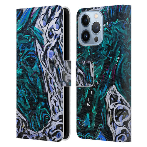 Mad Dog Art Gallery Animals Blue Horse Leather Book Wallet Case Cover For Apple iPhone 13 Pro