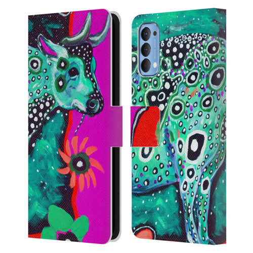 Mad Dog Art Gallery Animals Cosmic Cow Leather Book Wallet Case Cover For OPPO Reno 4 5G