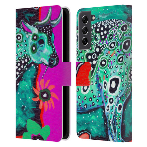 Mad Dog Art Gallery Animals Cosmic Cow Leather Book Wallet Case Cover For Samsung Galaxy S21 FE 5G