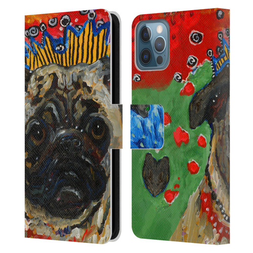 Mad Dog Art Gallery Dogs Pug Leather Book Wallet Case Cover For Apple iPhone 12 / iPhone 12 Pro