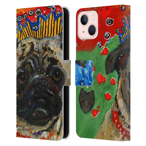 Mad Dog Art Gallery Dogs Pug Leather Book Wallet Case Cover For Apple iPhone 13