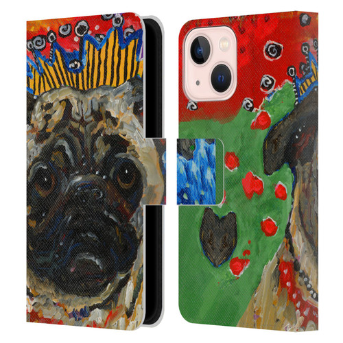 Mad Dog Art Gallery Dogs Pug Leather Book Wallet Case Cover For Apple iPhone 13 Mini