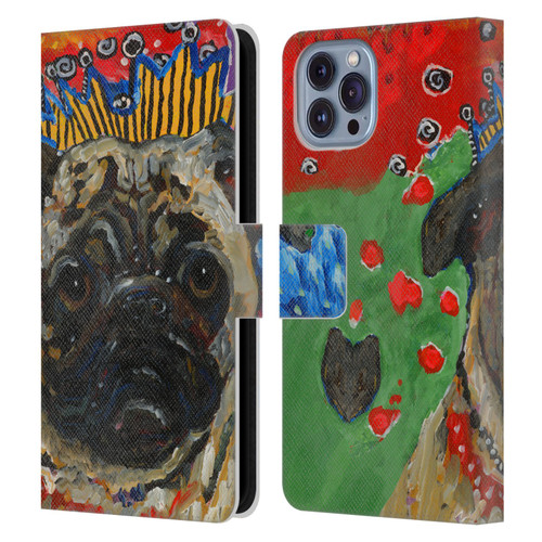 Mad Dog Art Gallery Dogs Pug Leather Book Wallet Case Cover For Apple iPhone 14