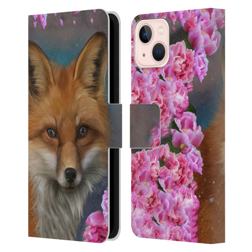 Ash Evans Animals Fox Peonies Leather Book Wallet Case Cover For Apple iPhone 13