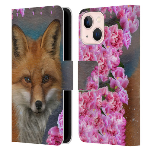 Ash Evans Animals Fox Peonies Leather Book Wallet Case Cover For Apple iPhone 13 Mini