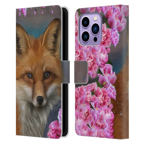 Ash Evans Animals Fox Peonies Leather Book Wallet Case Cover For Apple iPhone 14 Pro Max