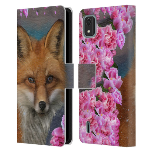 Ash Evans Animals Fox Peonies Leather Book Wallet Case Cover For Nokia C2 2nd Edition