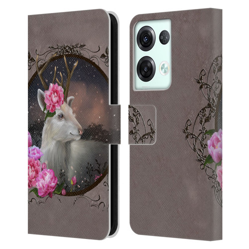 Ash Evans Animals White Deer Leather Book Wallet Case Cover For OPPO Reno8 Pro