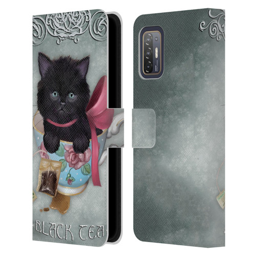 Ash Evans Black Cats Tea Leather Book Wallet Case Cover For HTC Desire 21 Pro 5G