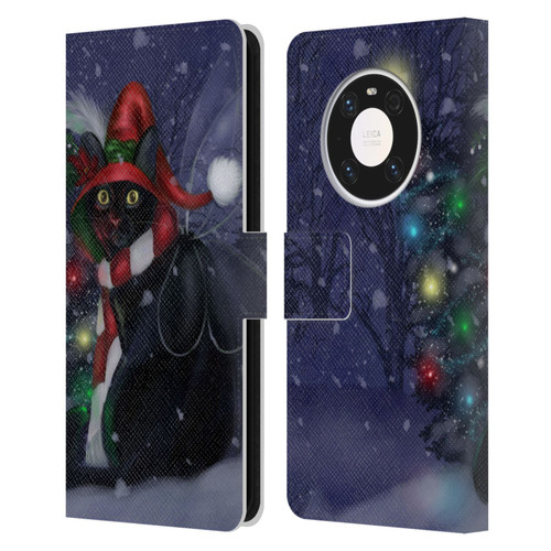 Ash Evans Black Cats Yuletide Cheer Leather Book Wallet Case Cover For Huawei Mate 40 Pro 5G
