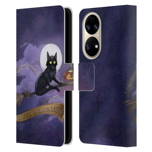 Ash Evans Black Cats Happy Halloween Leather Book Wallet Case Cover For Huawei P50