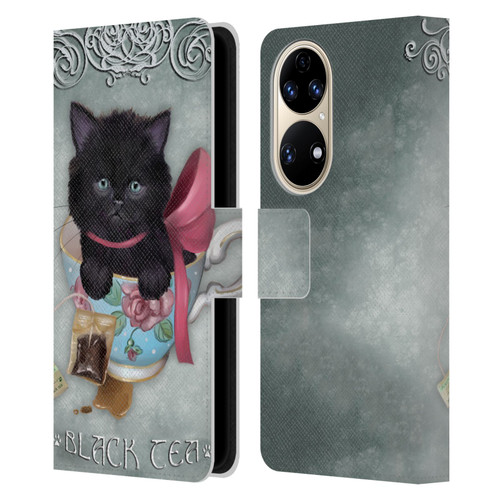 Ash Evans Black Cats Tea Leather Book Wallet Case Cover For Huawei P50
