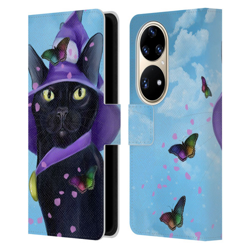 Ash Evans Black Cats Butterfly Sky Leather Book Wallet Case Cover For Huawei P50 Pro