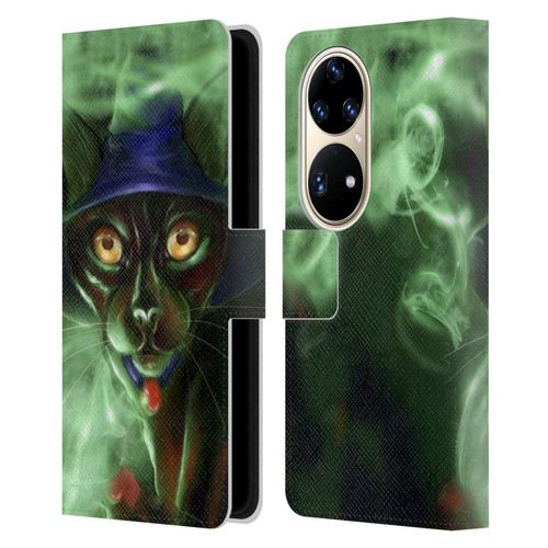 Ash Evans Black Cats Conjuring Magic Leather Book Wallet Case Cover For Huawei P50 Pro