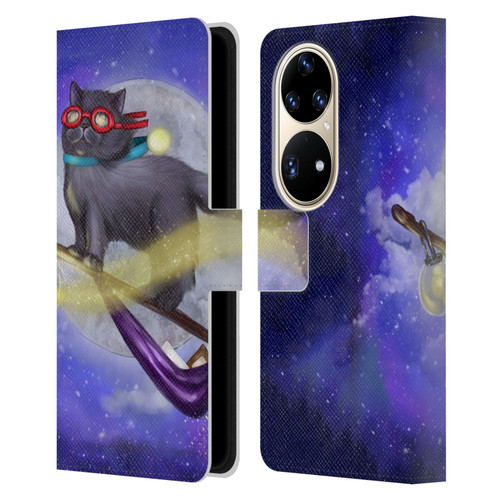 Ash Evans Black Cats Fly By Leather Book Wallet Case Cover For Huawei P50 Pro