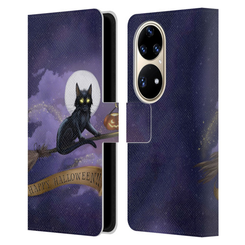 Ash Evans Black Cats Happy Halloween Leather Book Wallet Case Cover For Huawei P50 Pro