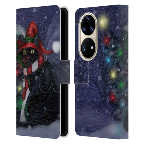 Ash Evans Black Cats Yuletide Cheer Leather Book Wallet Case Cover For Huawei P50 Pro
