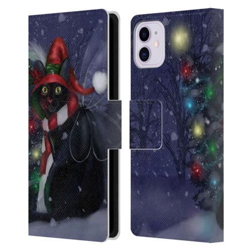 Ash Evans Black Cats Yuletide Cheer Leather Book Wallet Case Cover For Apple iPhone 11
