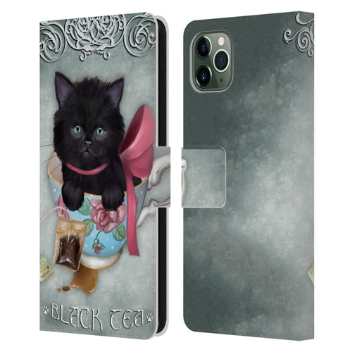 Ash Evans Black Cats Tea Leather Book Wallet Case Cover For Apple iPhone 11 Pro Max