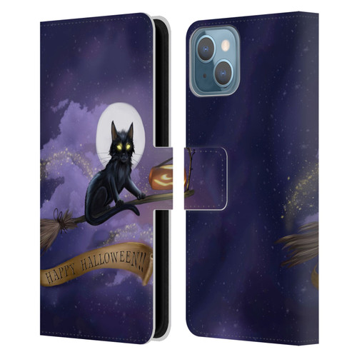 Ash Evans Black Cats Happy Halloween Leather Book Wallet Case Cover For Apple iPhone 13