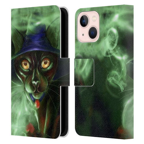 Ash Evans Black Cats Conjuring Magic Leather Book Wallet Case Cover For Apple iPhone 13 Mini