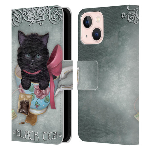 Ash Evans Black Cats Tea Leather Book Wallet Case Cover For Apple iPhone 13 Mini