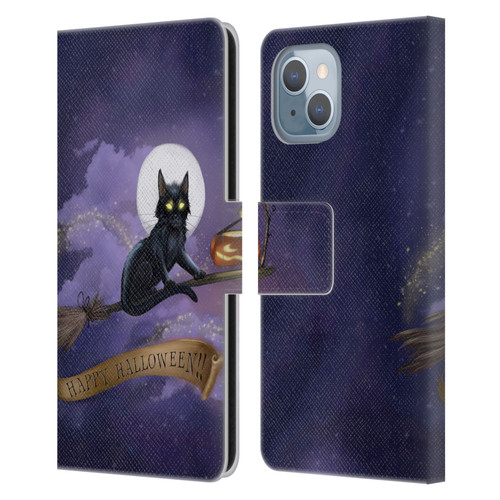 Ash Evans Black Cats Happy Halloween Leather Book Wallet Case Cover For Apple iPhone 14