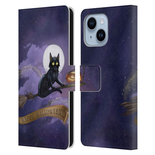 Ash Evans Black Cats Happy Halloween Leather Book Wallet Case Cover For Apple iPhone 14 Plus