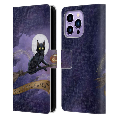 Ash Evans Black Cats Happy Halloween Leather Book Wallet Case Cover For Apple iPhone 14 Pro Max