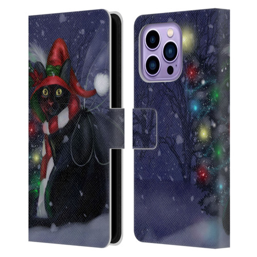 Ash Evans Black Cats Yuletide Cheer Leather Book Wallet Case Cover For Apple iPhone 14 Pro Max