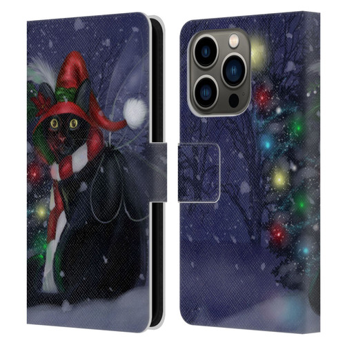 Ash Evans Black Cats Yuletide Cheer Leather Book Wallet Case Cover For Apple iPhone 14 Pro