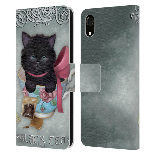 Ash Evans Black Cats Tea Leather Book Wallet Case Cover For Apple iPhone XR
