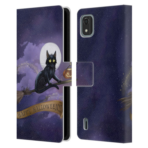 Ash Evans Black Cats Happy Halloween Leather Book Wallet Case Cover For Nokia C2 2nd Edition