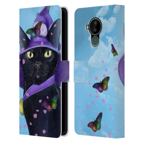 Ash Evans Black Cats Butterfly Sky Leather Book Wallet Case Cover For Nokia C30