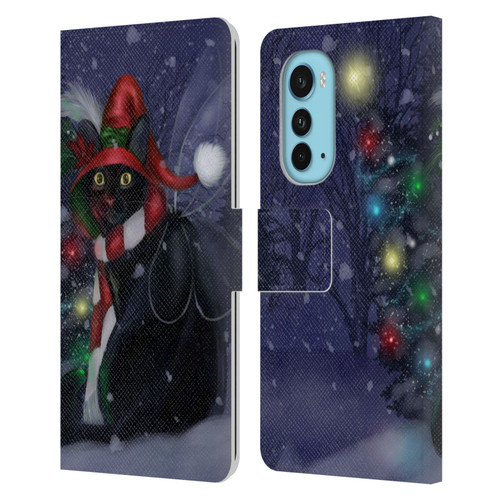 Ash Evans Black Cats Yuletide Cheer Leather Book Wallet Case Cover For Motorola Edge (2022)