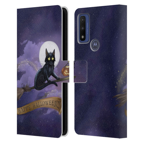 Ash Evans Black Cats Happy Halloween Leather Book Wallet Case Cover For Motorola G Pure