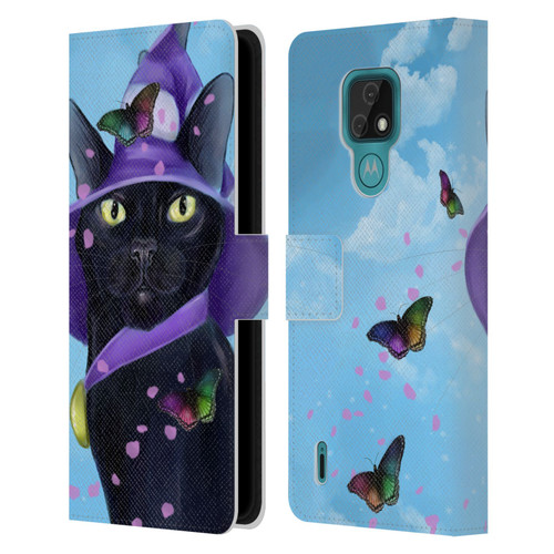 Ash Evans Black Cats Butterfly Sky Leather Book Wallet Case Cover For Motorola Moto E7